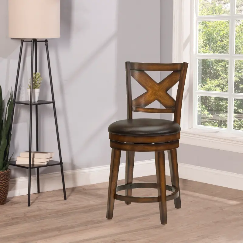 Sunhill Traditional Rustic Oak Swivel Counter Height Stool