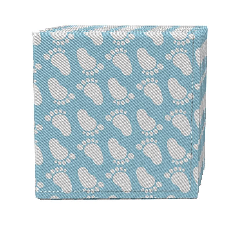 Napkin Set of 4， 100% Cotton， 20x20， Baby Blue Foot Prints