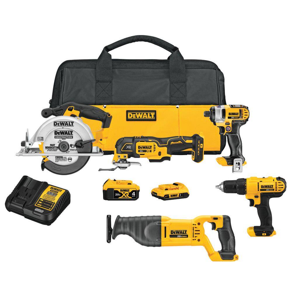 DW 20V MAX Cordless 5 Tool Combo Kit with (1) 20V 4.0Ah Battery (1) 20V 2.0Ah Battery and Charger DCK551D1M1