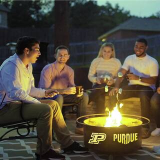 Purdue 29 in. x 18 in. Round Steel Wood Burning Fire Pit in Rust with Grill Poker Spark Screen and Cover F229