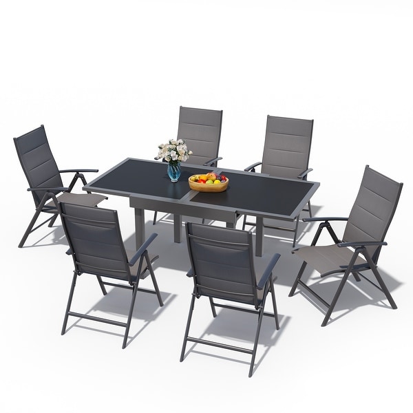 7Piece Patio Dining Furniture Set with Adjustable Folding Dining Chairs 1 Expandable Dining Table