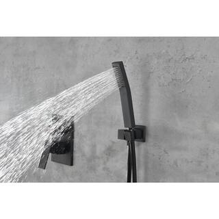 Lukvuzo 12 in. Square High-Pressure Rain Shower Head Brass Wall Bar Shower Kit with Hand Shower in Matte Black HDSA11FS014