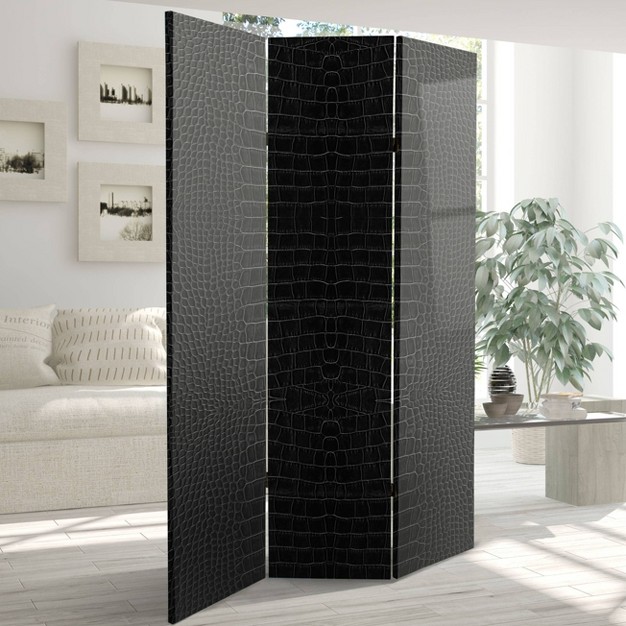 Double Sided Crocodile Print Canvas Room Divider Black Oriental Furniture