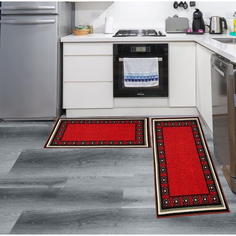 Gloria Non Slip 2 pieces Framed Design Kitchen Rug Set Kitchen Mat and Runner Doormat Non Skid Carpet  20\