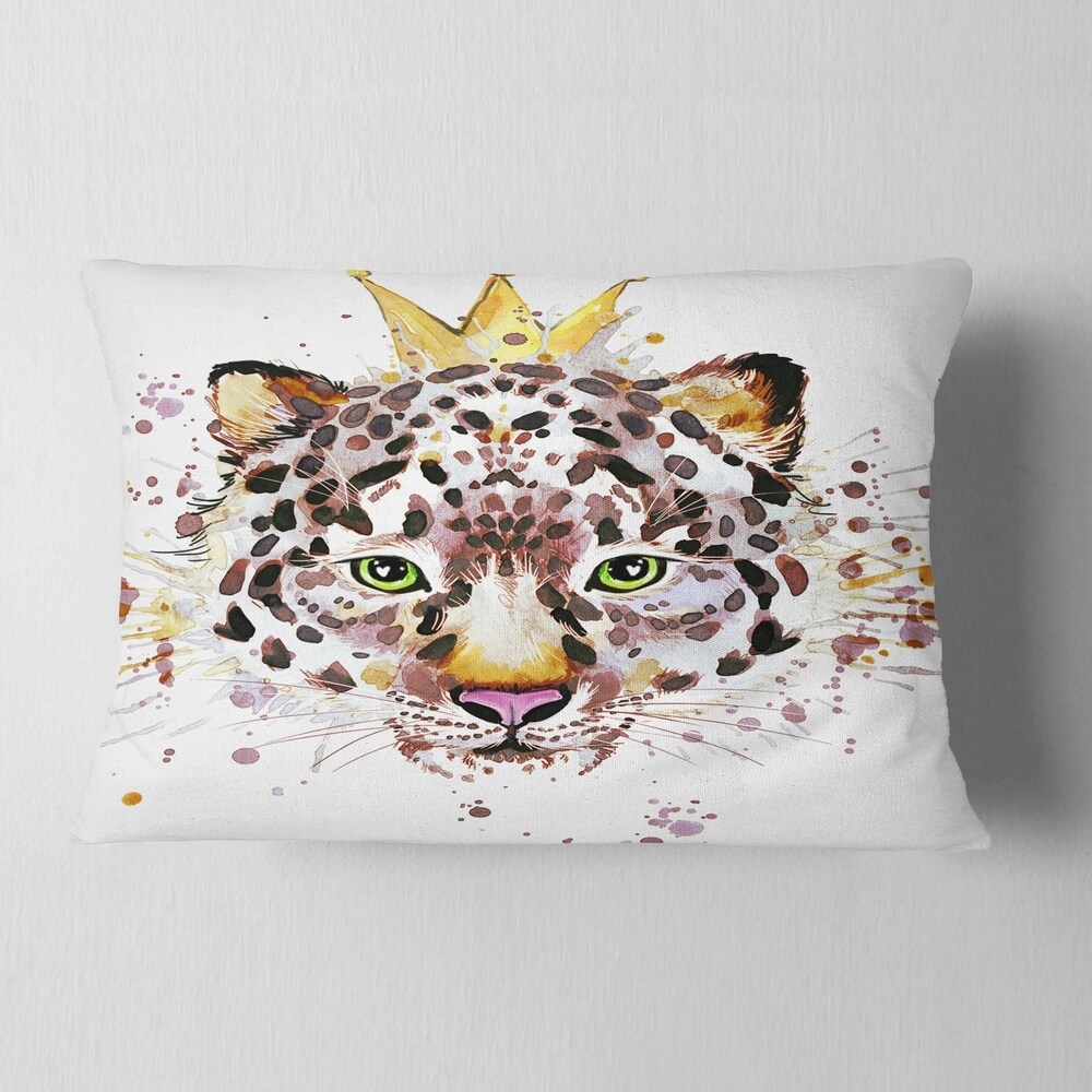 Designart 'Leopard Head with Golden Crown' Contemporary Animal Throw Pillow