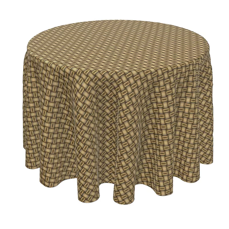 Round Tablecloth， 100% Polyester， 60 Round， Wicker Wood Carving