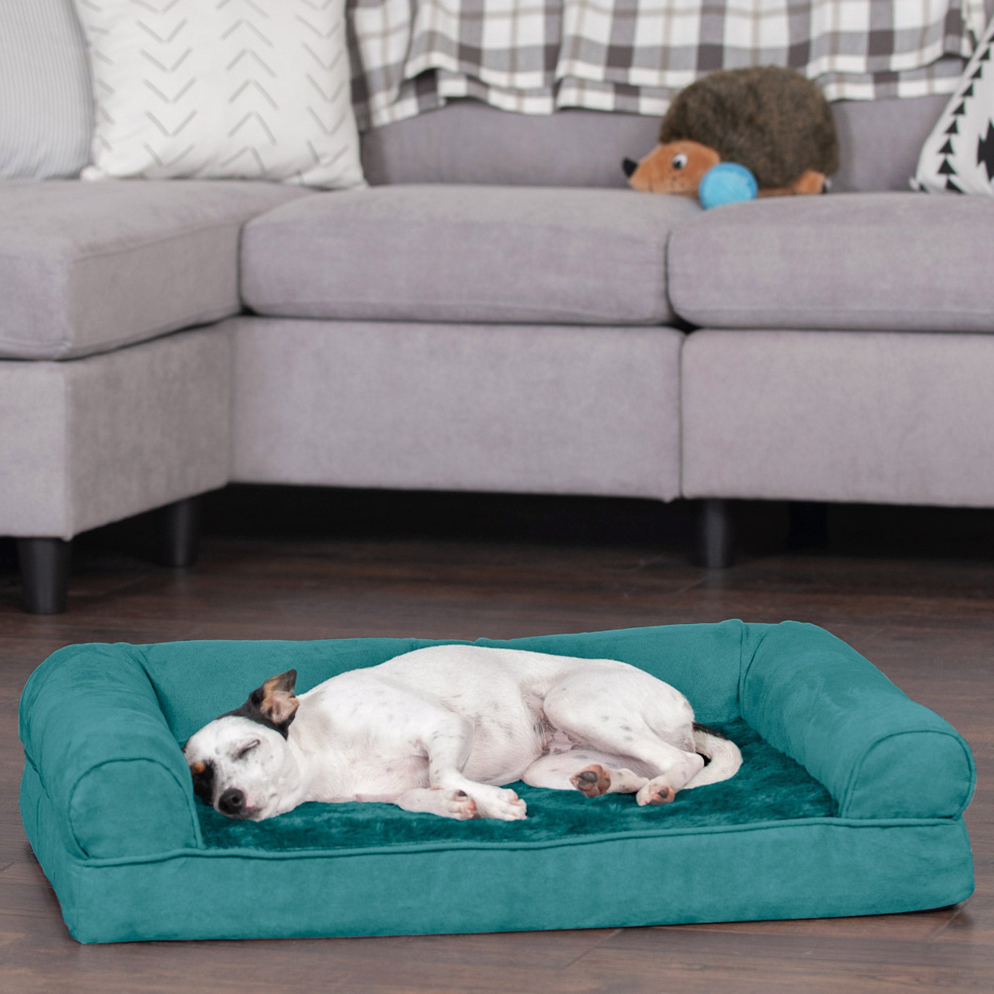 FurHaven Pet Products | Full Support Orthopedic Plush & Suede Sofa-Style Pet Bed for Dogs & Cats, Deep Pool, Medium