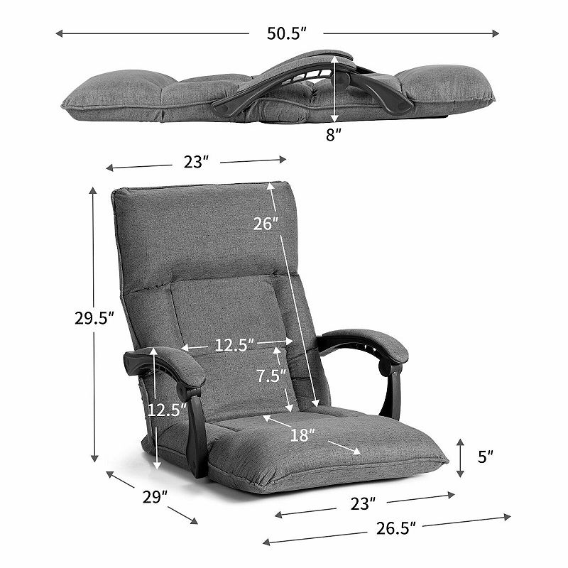 14-Position Adjusting Lazy Sofa Chair with Waist Pillow and Armrests