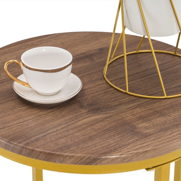 Simple Cross Foot Single Layer Wood Round Side Table 40.5 Round Gold