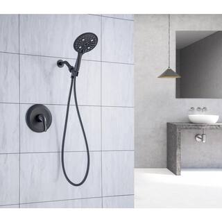 Mondawe Mondawell 6-Spray Patterns 6 in. Wall Mount Handheld Shower Head with Trim and Valve in Matte Black MA-D92101H-6