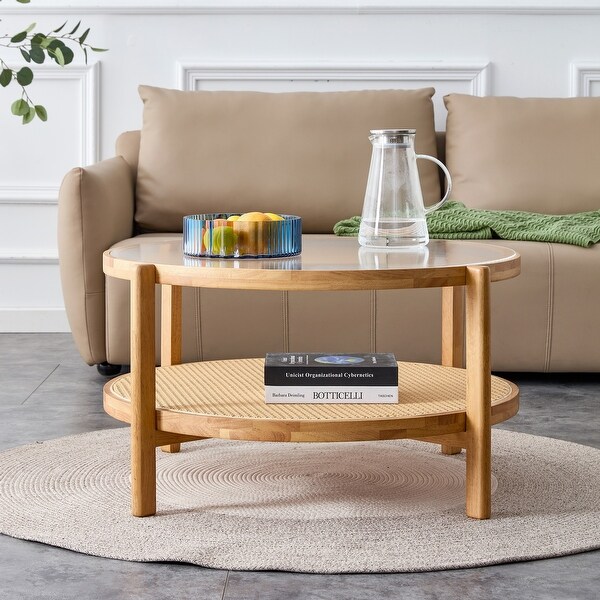 Chinese Style Minimalist Circular Doublelayer Solid Wood Edge Table