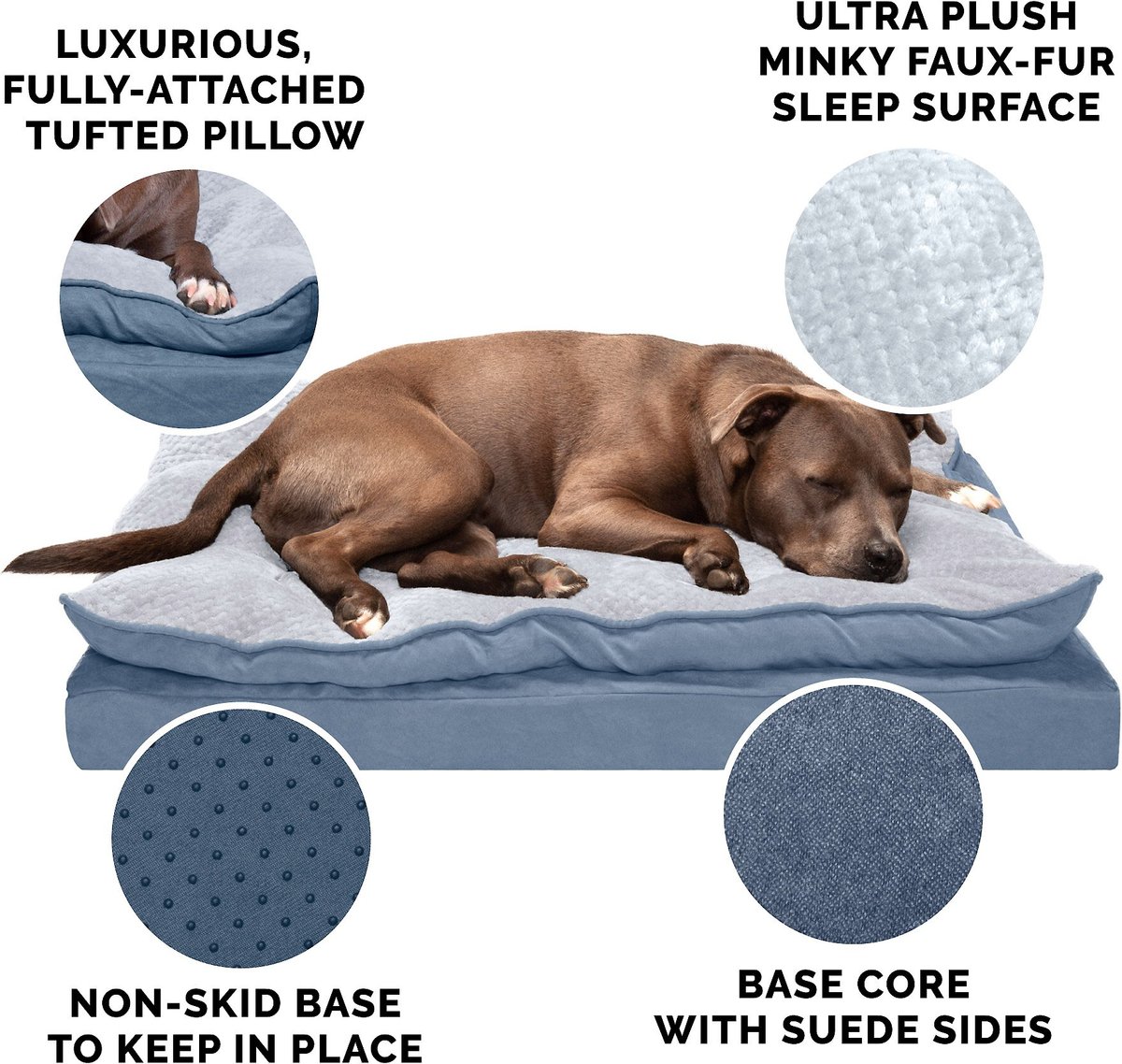 FurHaven Mink Fur and Suede PillowTop Orthopedic Cat and Dog Bed