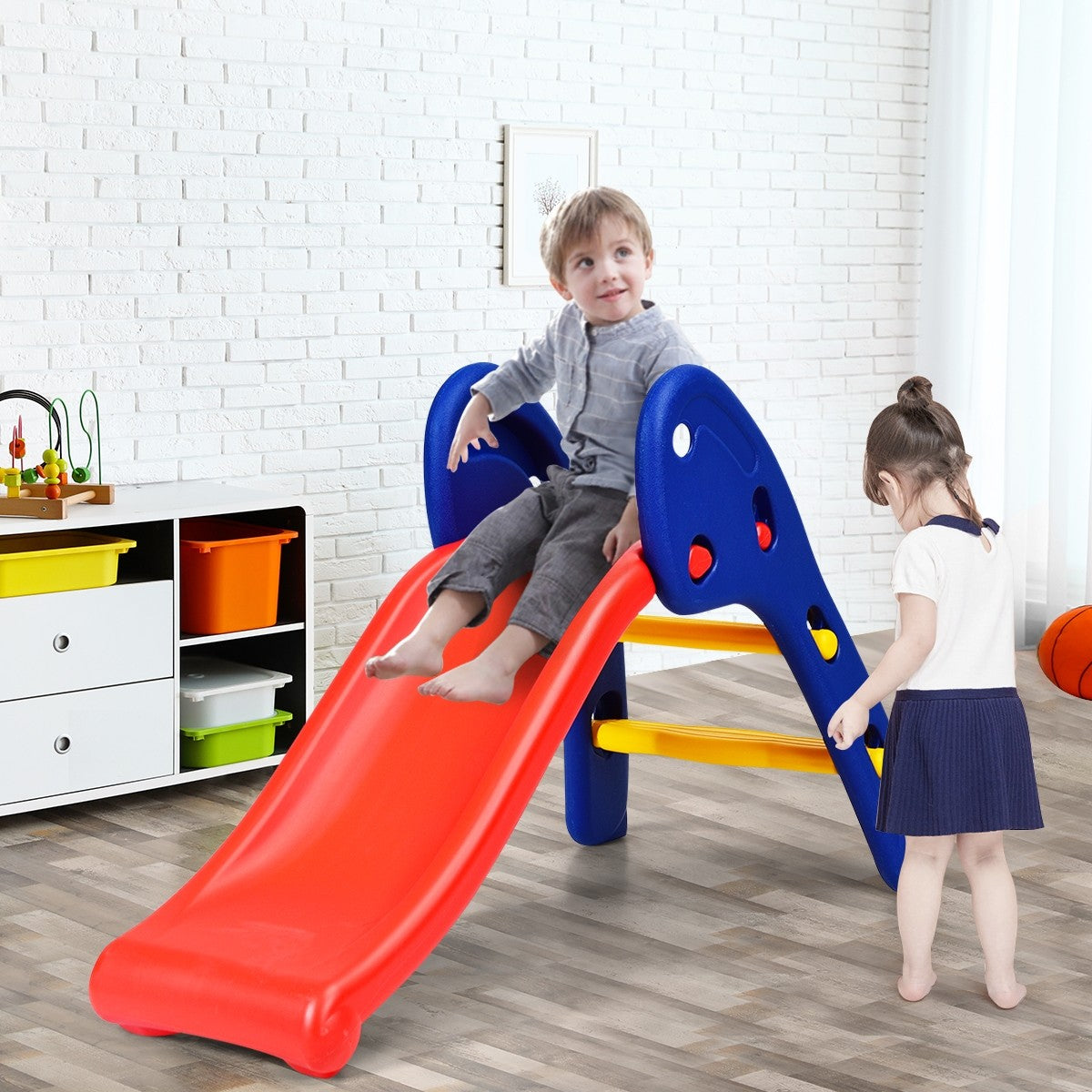 Joy Folding Slide, Indoor First Slide Plastic Play Slide Climber Kids (Ellipse Rail)