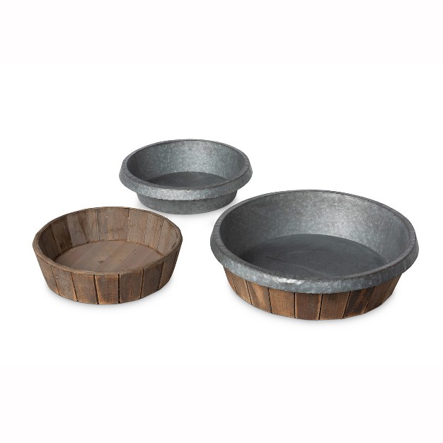 Park Hill Collection Galvanized Lined Round Wooden Trays