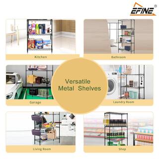 EFINE Black 5-Tier Carbon Steel Wire Garage Storage Shelving Unit with 8 Hooks (23.6 in. W x 59 in. H x 14 in. D) RL100-5