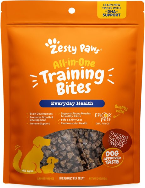 Zesty Paws All-in-One Peanut Butter Flavored Soft and Chewy Training Bites Dog Treats