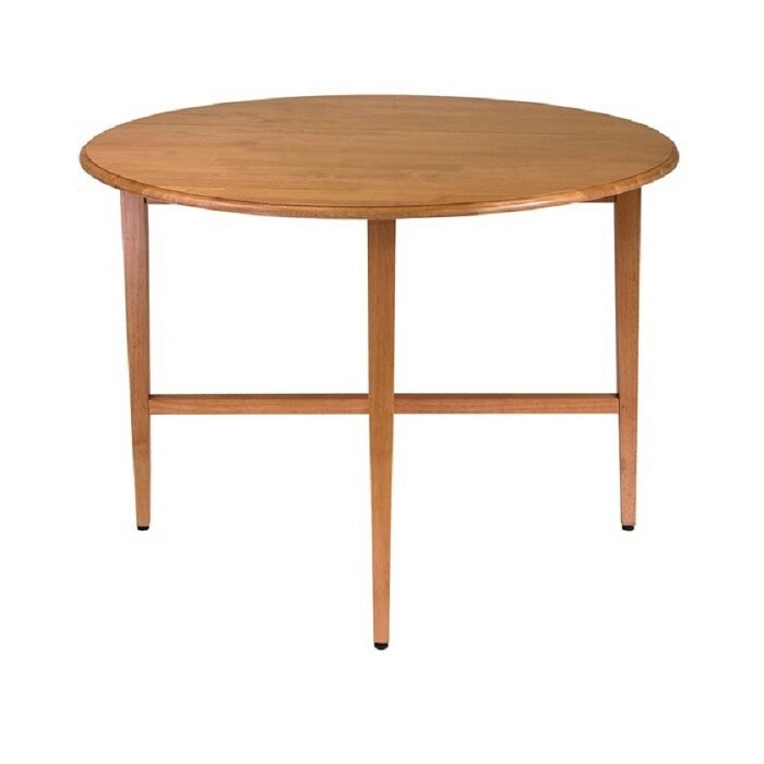 42” Light Oak Beige Round Wooden Drop Leaf Dining Table