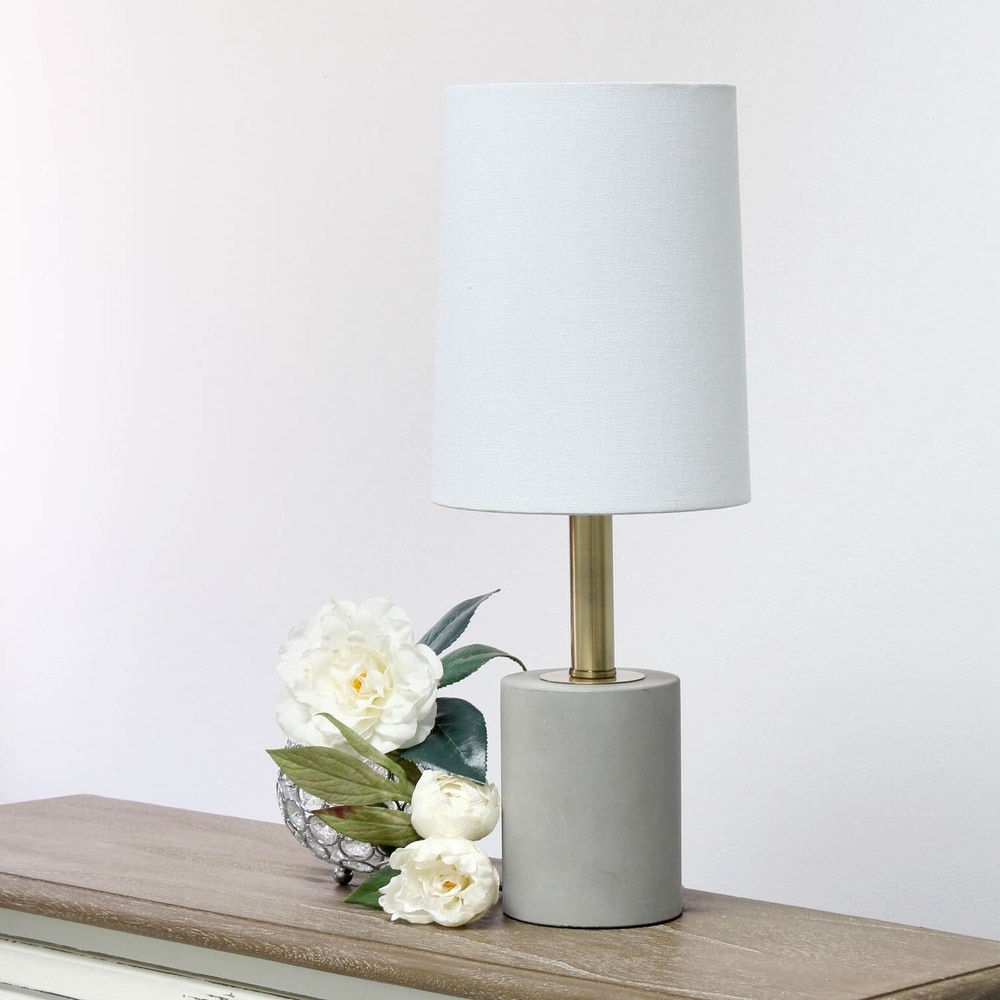 Elegant Designs Cement Table Lamp with Antique Brass Detail  White   7.75x8.25x14.5