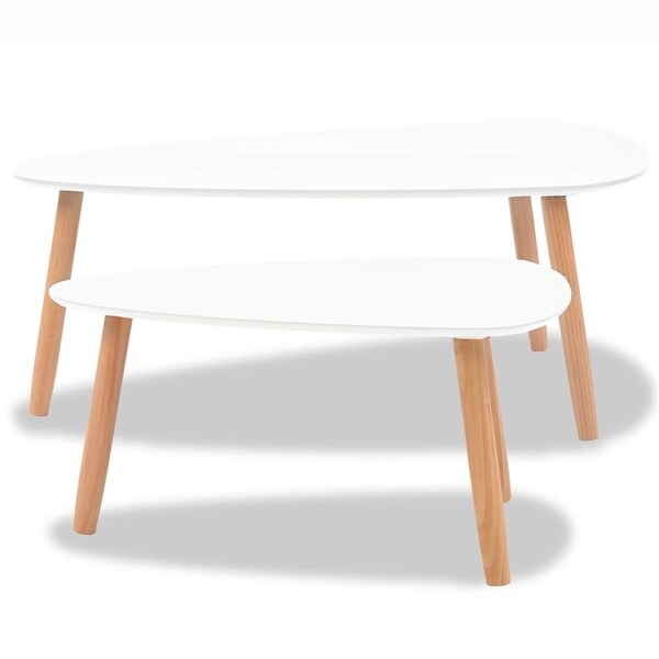 2 Pieces Coffee Table Tea Table Cocktail Table Solid Pinewood White