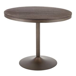 Lumisource Dakota Round Industrial Dining Table in Antique Metal and Espresso Wood DT-DKTA ANE