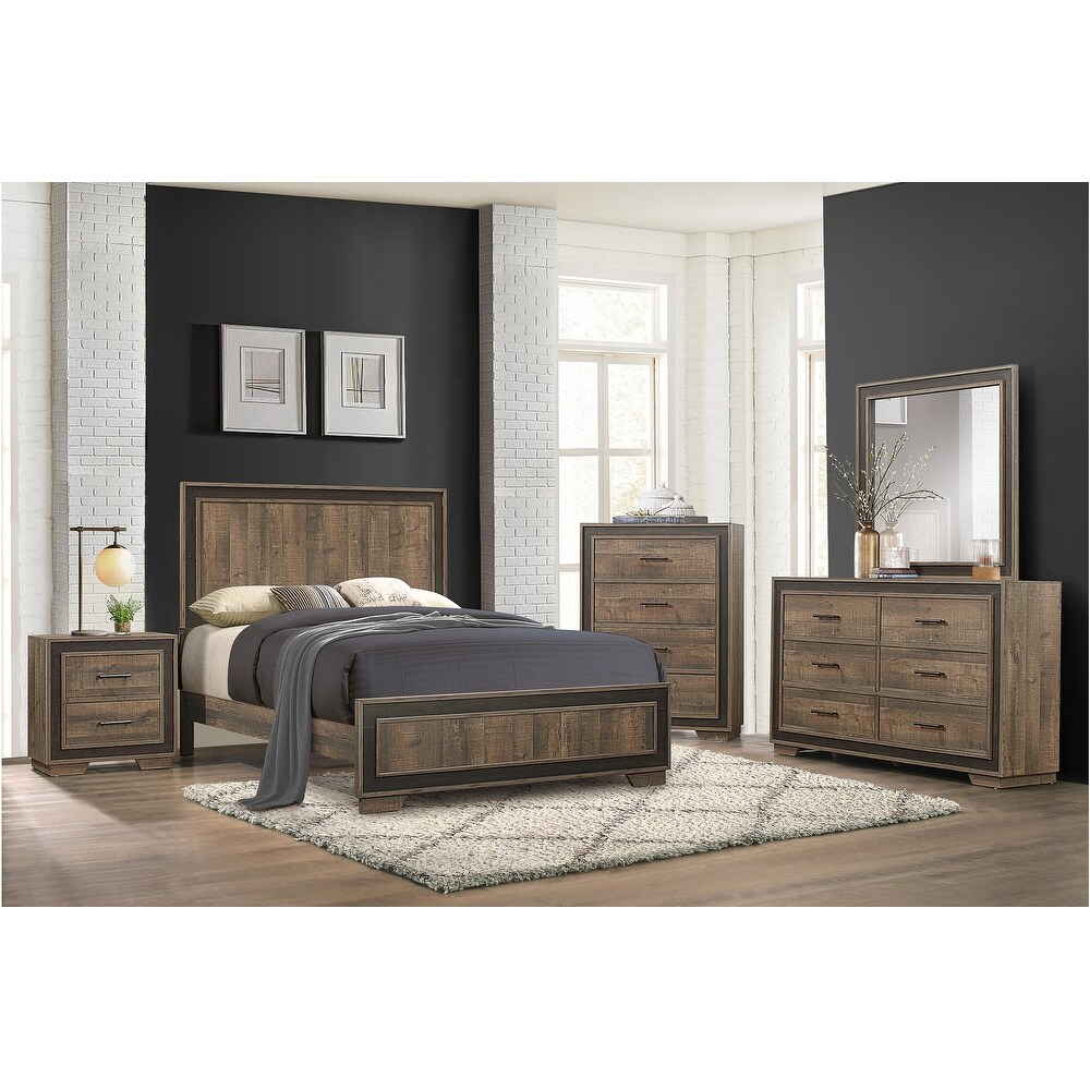 Shelli 6 Piece Mahogany Rustic Modern Panel Bedroom Set