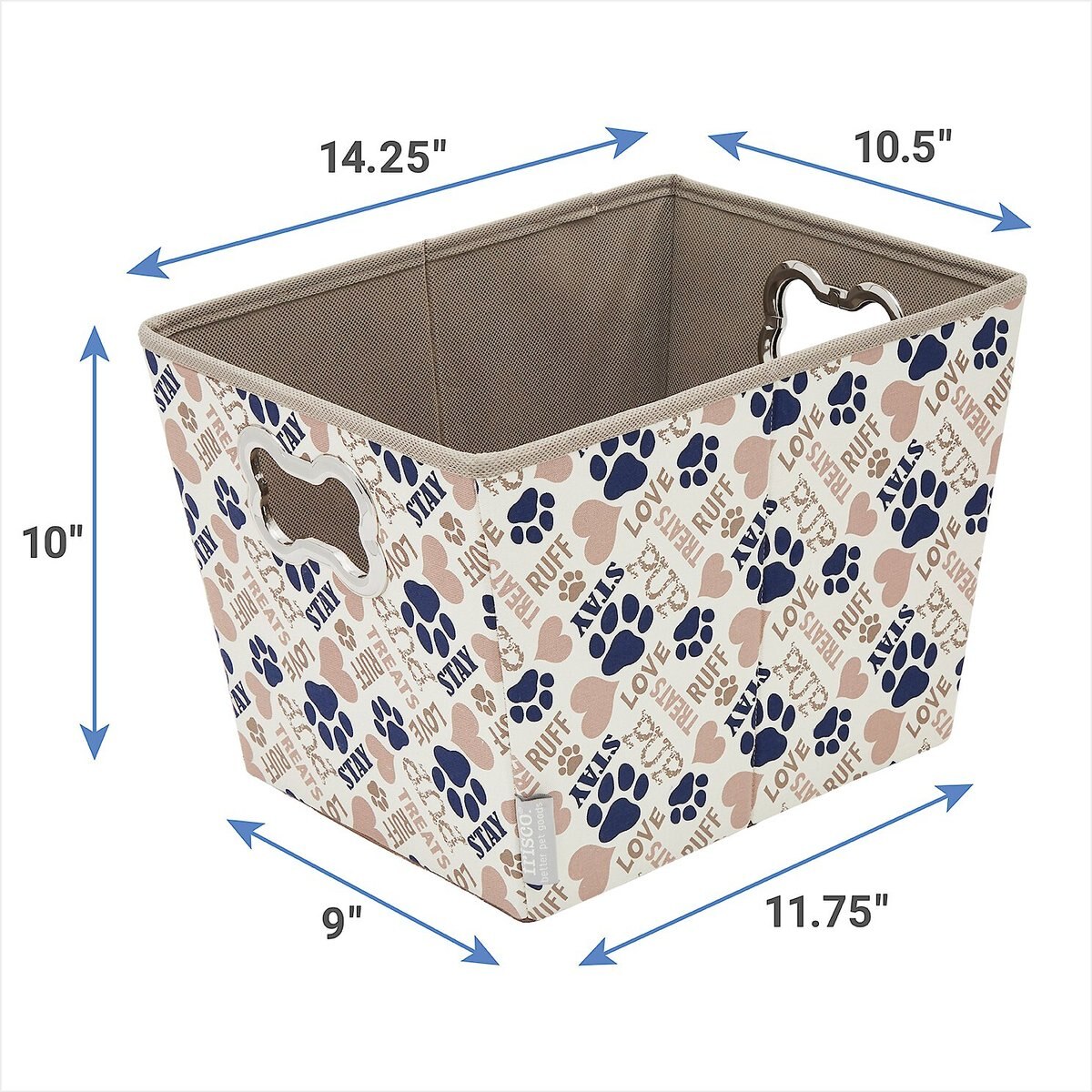 Frisco Rectangle Collapsible Pet Toy Storage Bin， Tan Novelty Paws