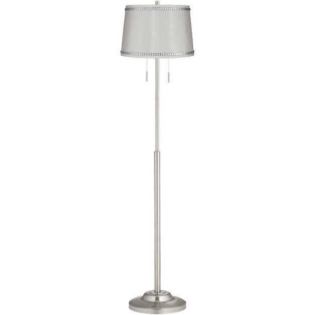 Tall Brushed Nickel Metal Crystal Beaded White Drum Shade For Living Room Bedroom Office House Home