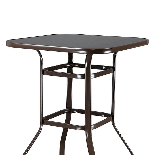 Wrought Iron Glass High Bar Table Patio Bar Table Brown