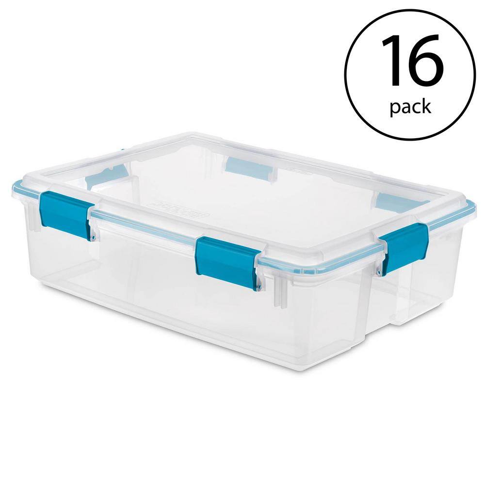 Sterilite 37 Qt. Thin Latched Gasket Plastic Storage Bin Tote in Clear (16-Pack) 16 x 19314304