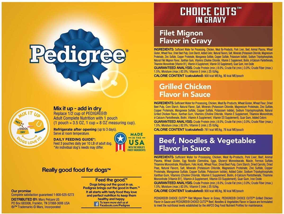 Pedigree Choice Cuts Variety Pack With Beef， Chicken and Filet Mignon Wet Dog Food