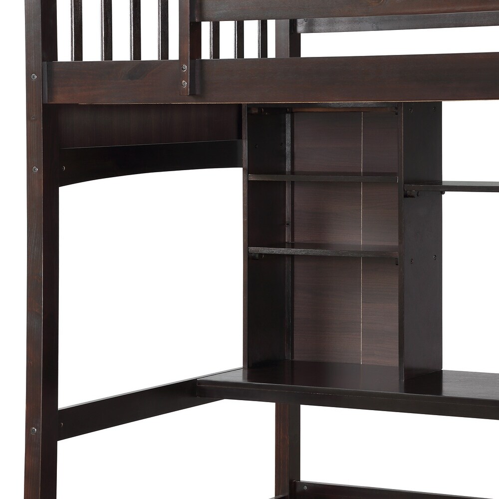 Multifunctional Design Twin size Loft Bed with Storage Shelves  Desk and Ladder