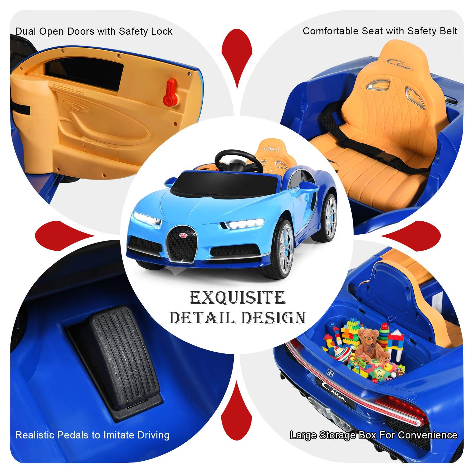 Costzon Ride on Car, Licensed Bugatti 12V Battery Powered Car w/ 2.4G Remote Control