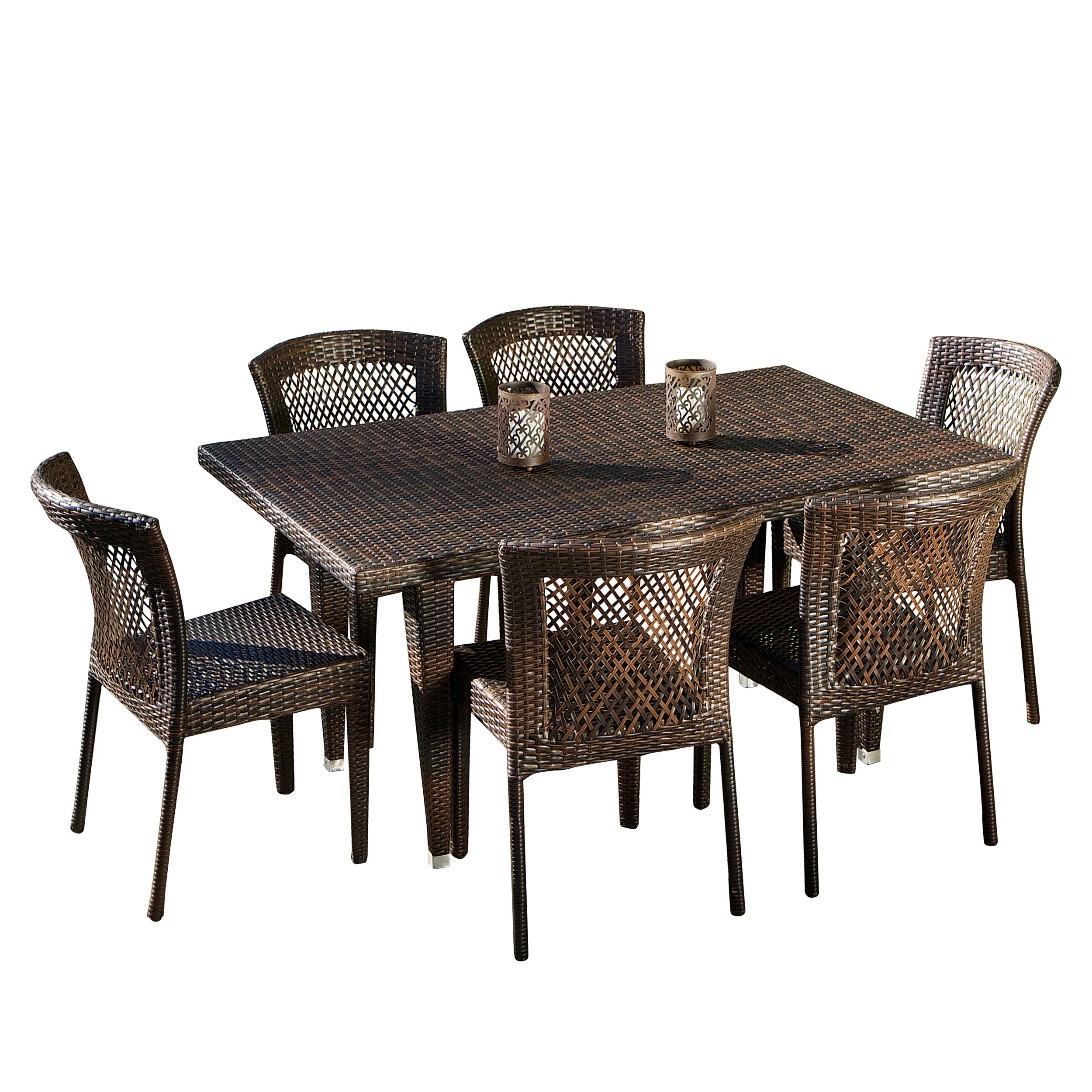 Dana Point 7-pc Outdoor Patio Furniture Brown Wicker Dining Set