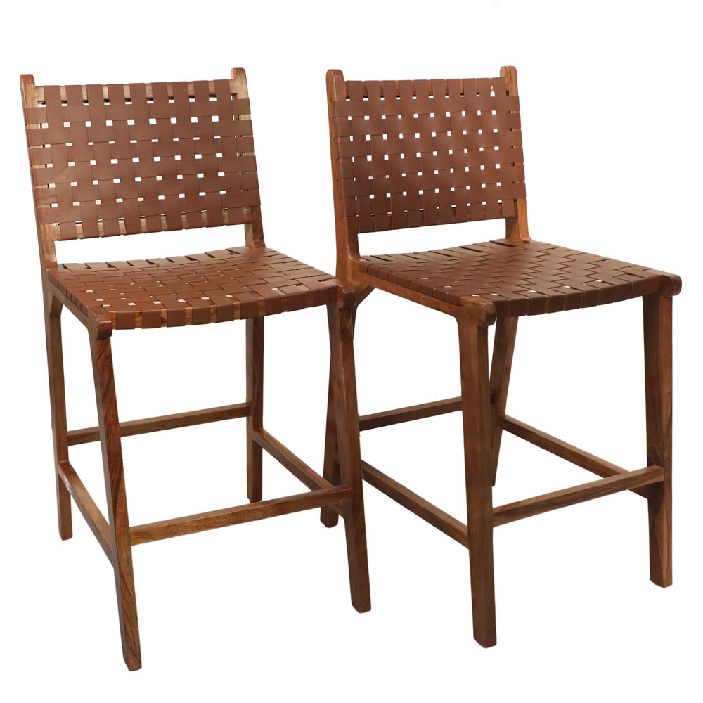 Whitney 24 inch Leather Weave Barstool  Set of 2   N/A