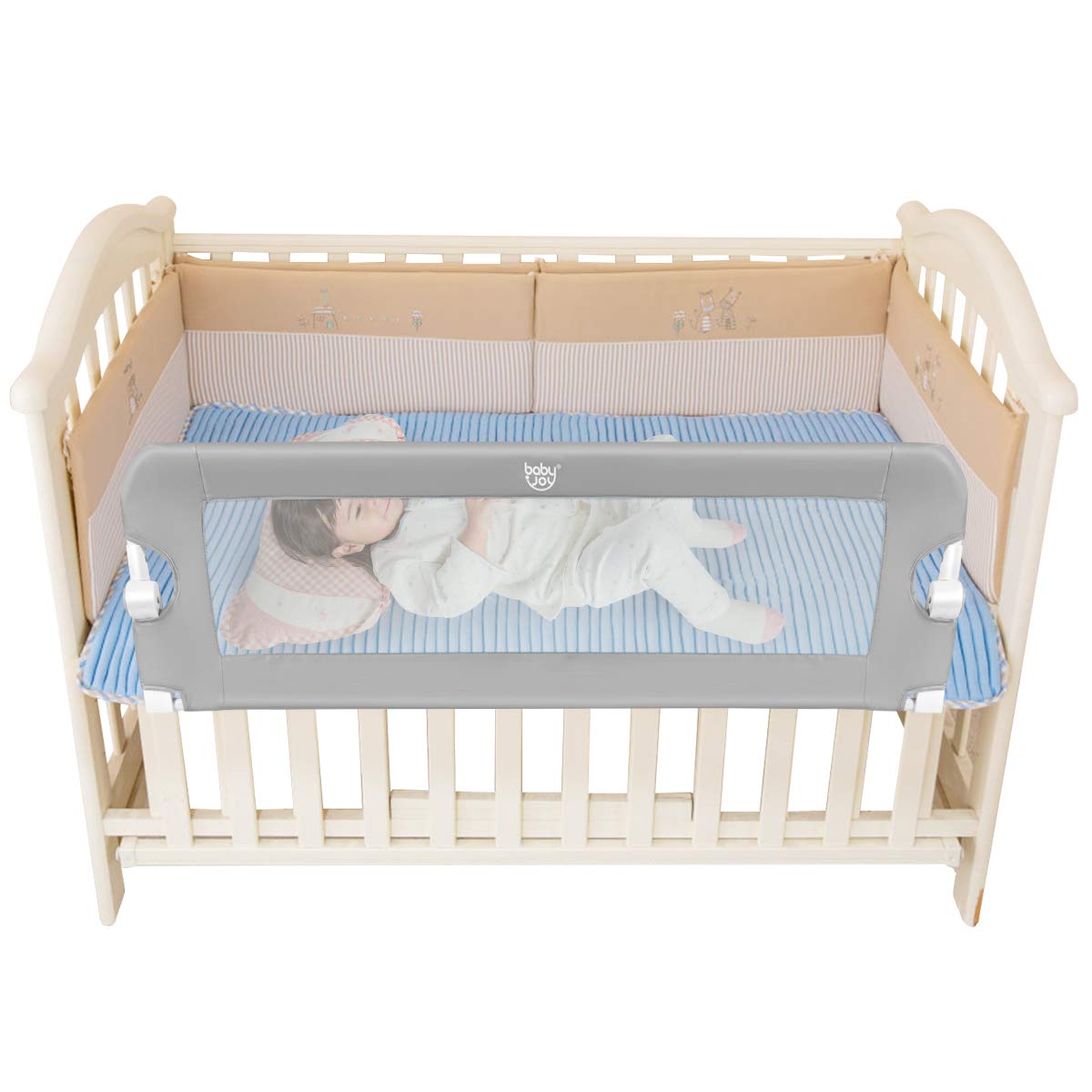 BABY JOY Double Sided Bed Rail Guard, 2 Pack, Extra Long, Swing Down for Convertible Crib