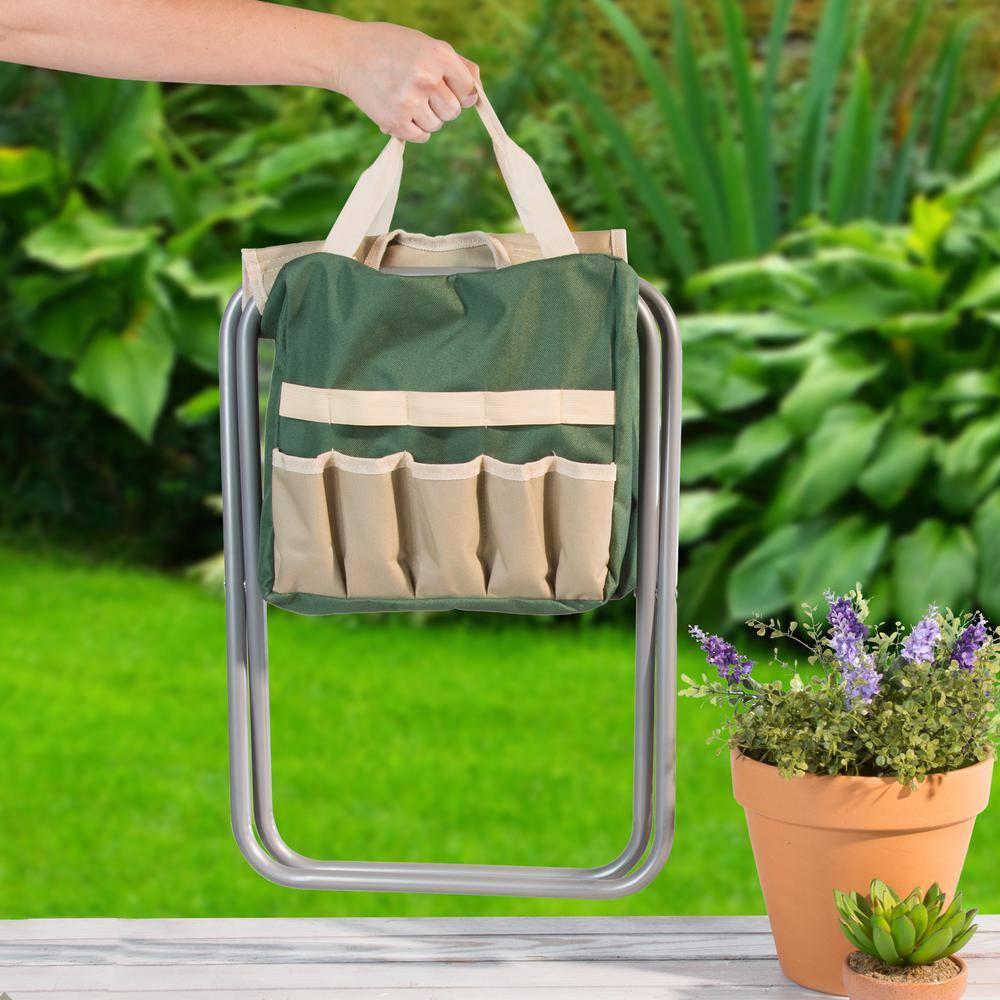 Pure Garden Folding Garden Stool with Tool Bag Plus 5 Garden Tools HW155036