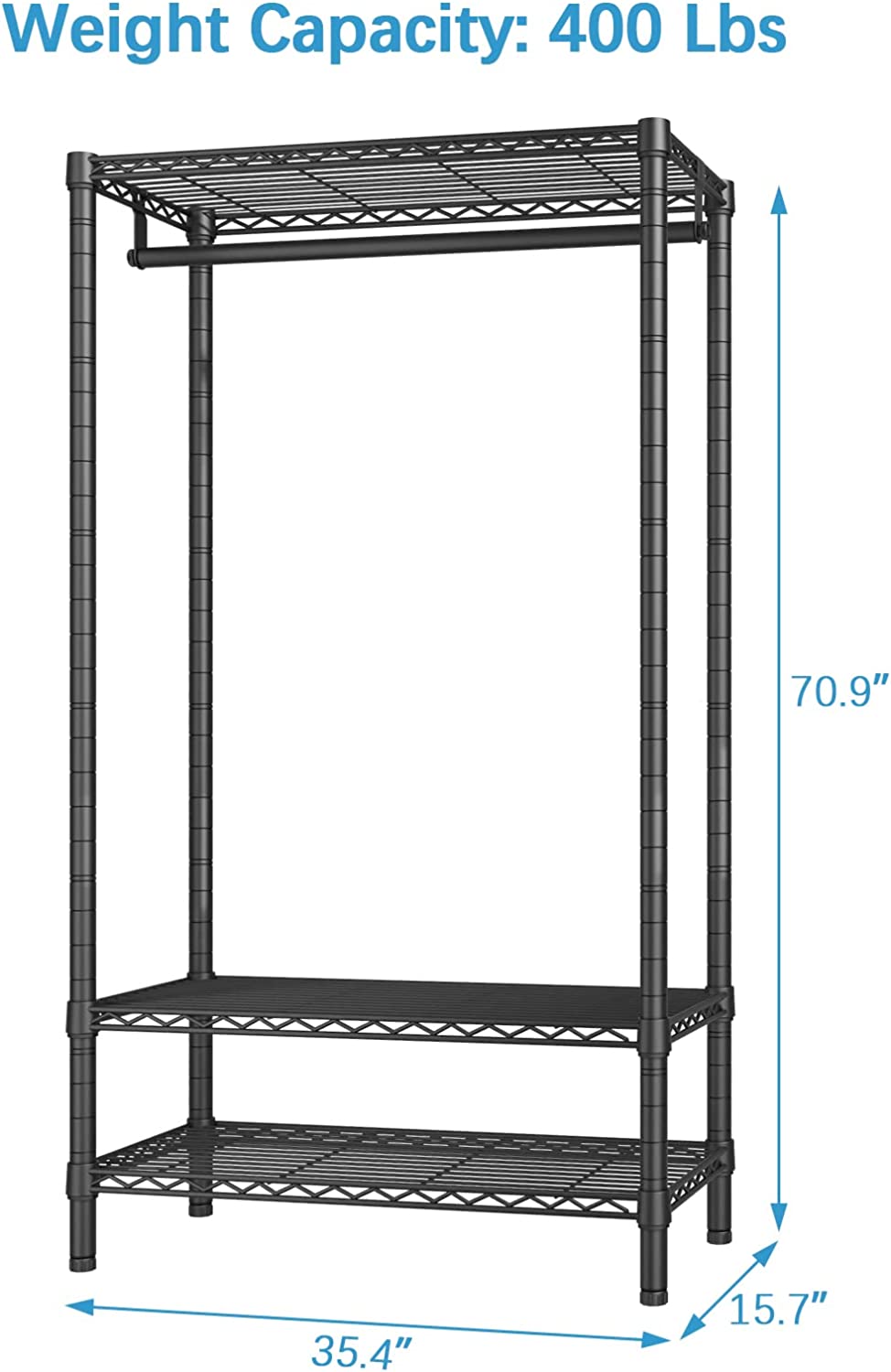 VIPEK V1S Wire Garment Rack 3 Tier Heavy Duty Clothes Rack, Max Load 400LBS, Black