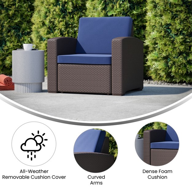 Emma And Oliver Faux Rattan Chair With All weather Cushion