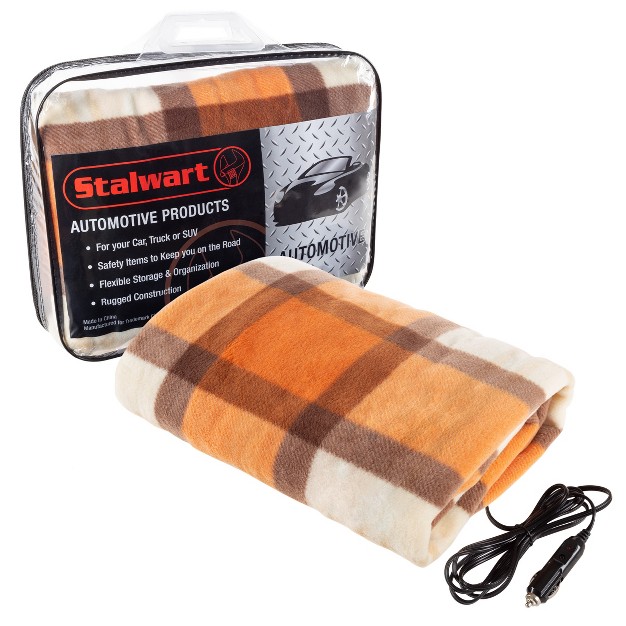 Stalwart 12v Heated Blanket For Cars Orange Plaid