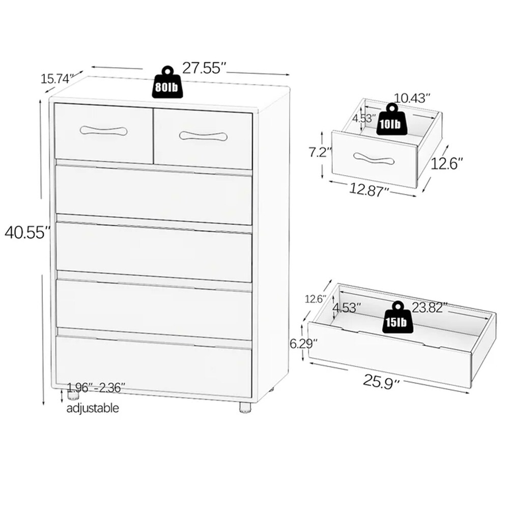 Cabinet Six Drawers Side Table Storage Multi Scene Applicable White