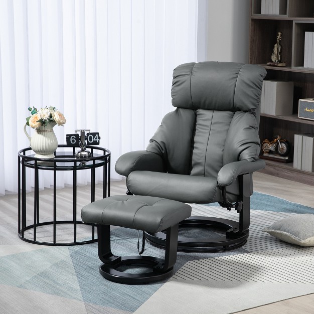 Homcom Massage Recliner Chair With Ottoman 360 Swivel Recliner And Footstool Pu Leather Reclining Chair With Side Pocket Remote Control Gray