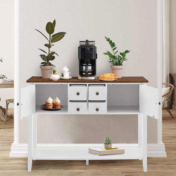 Wood Sideboard Buffet Storage Cabinet with Drawers and Shelf