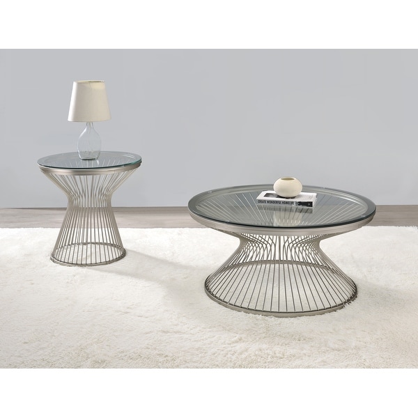 Coaster Furniture Mandy Satin Grey Round Glass Top End Table