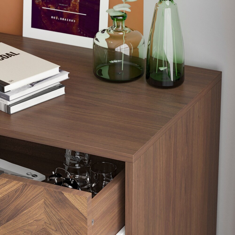 Kerrogee 2 Drawer Nightstand with Metal Leg   Bedside Table   Brown