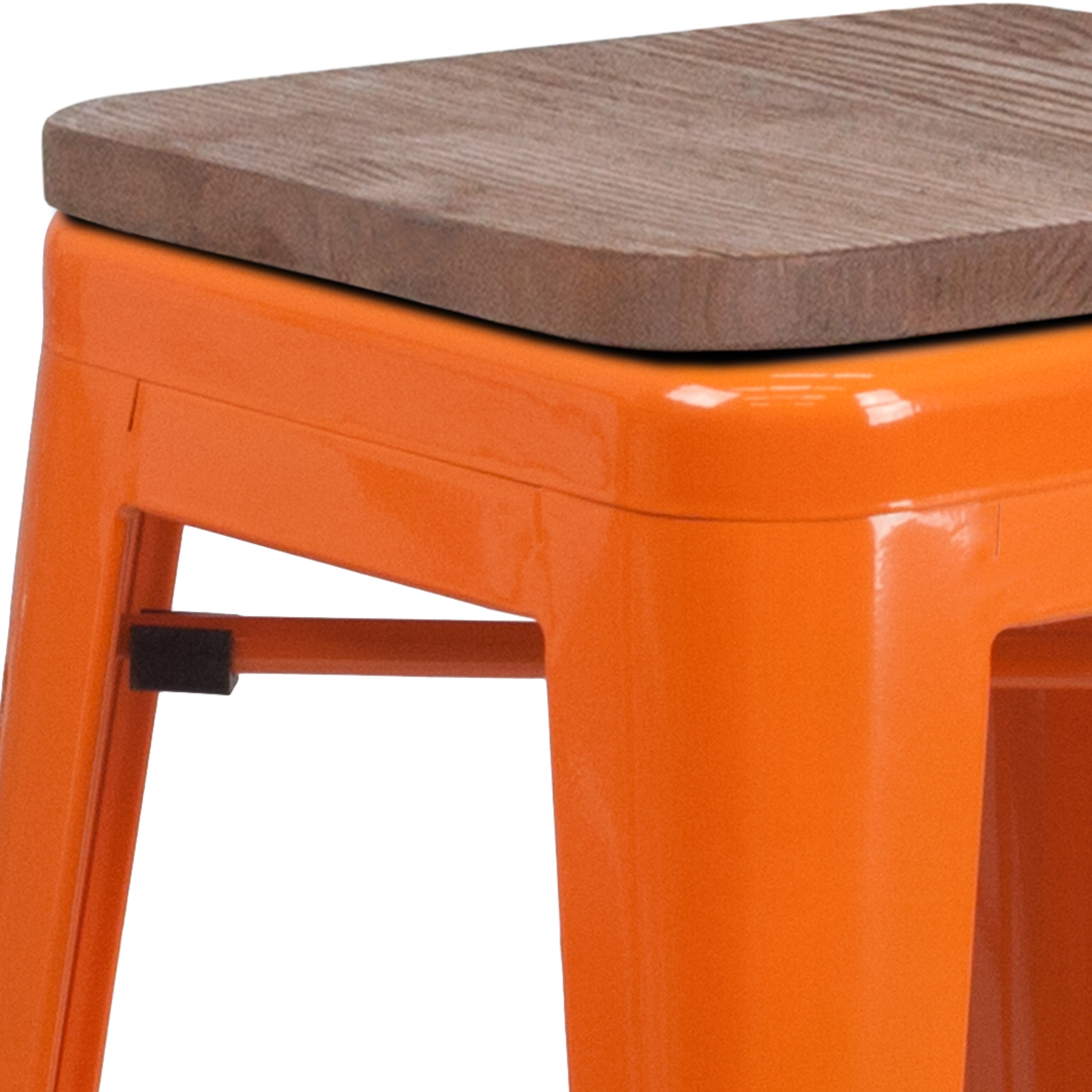 BizChair 30 High Backless Orange Metal Barstool with Square Wood Seat