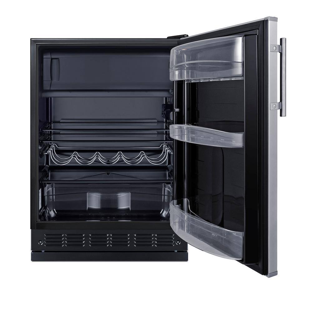 Summit Appliance 23.63 in. 4.9 cu.ft. Mini Refrigerator in Stainless Steel and Black with Freezer CT66BK2SSRS