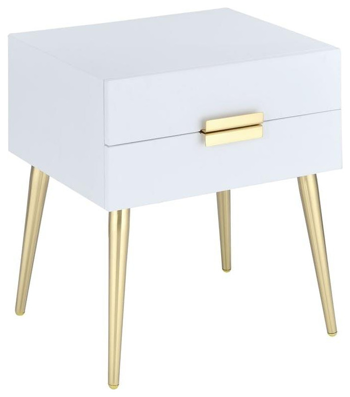 24 quotGold And White End Table With Two Drawers   Midcentury   Side Tables And End Tables   by Global Discount Store LLC  Houzz