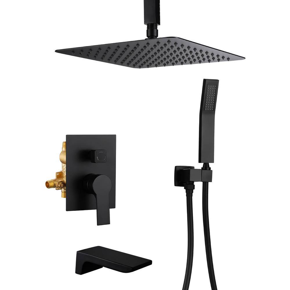 FLG Ceiling Mount Single-Handle 1-Spray Tub and Shower Faucet With 12 in. Shower Head in Matte Black (Valve Included) SS-0065-MB-12