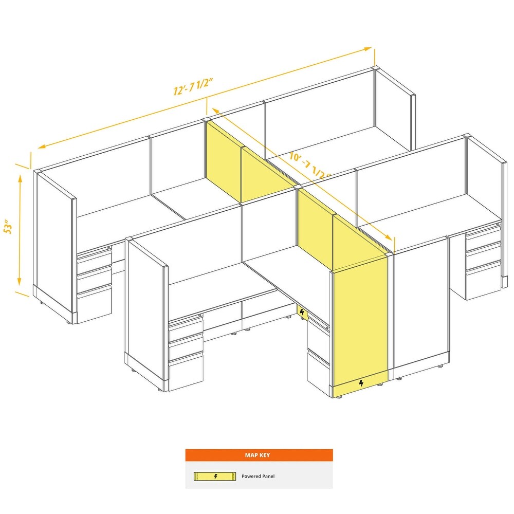 Workstation Desk 53H 4pack Cluster Powered Cubicles