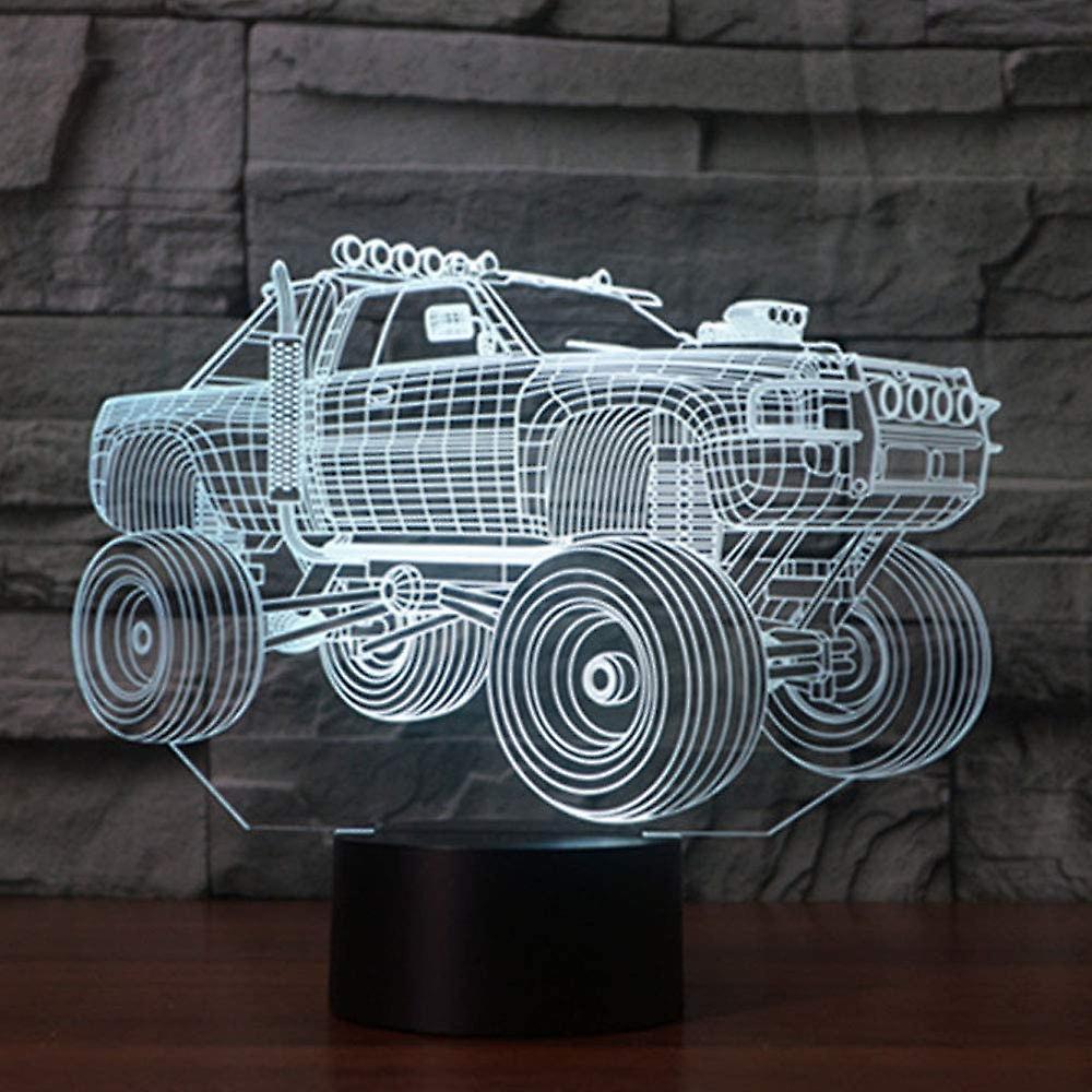 Abstractive 3d Suv Monster Truck Optical Illusion Night Light 7 Color Change Touch Switch Usb Powered Led Halloween Desk Lamp For Holiday Birthday Gif